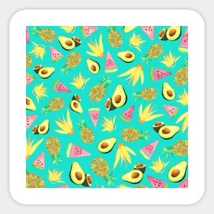 Tropical Fruit Salad Aqua Sticker